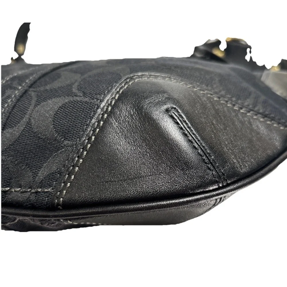 Y2K Coach Hampton Signature Jacquard Shoulder Hobo Bag Black Small Purse # 11371 - Picture 9 of 16